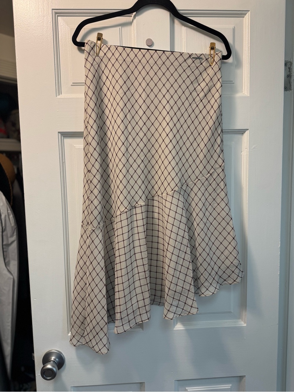 Calvin Klein Cream Midi Skirt with Brown Windowpane